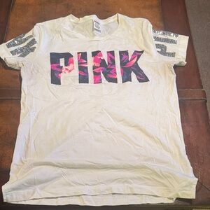 Victoria's Secret White Tee with Pink Floral Graphic